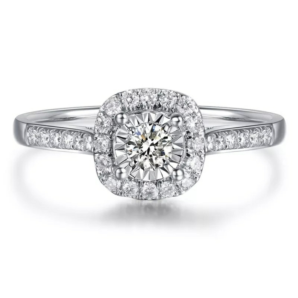 925 Silver Platinum Plated Simulated Diamond Ring - Picture 2 of 5